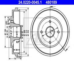 Ate 24.0220-0045 bęben hamulcowy opel agila 03-07, opel agila (a) (h00), suzuki wagon r+ (mm)