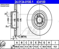 Ate 24.0134-0100 tarcza hamulcowa audi a8 03- wen., audi a8 (4e_), vw phaeton (3d_)