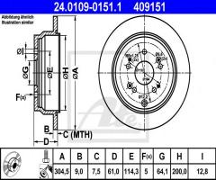 Ate 24.0109-0151 tarcza hamulcowa honda cr-v ii 02-06 tył, honda cr-v ii (rd_)