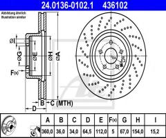 Ate 24.0136-0102 tarcza hamulcowa mercedes w211 e-klasa 02-09 e55amg