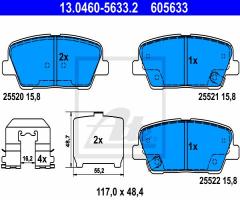 Ate 13.0460-5633 klocki hamulc. kia sorento  09- tył, hyundai grand santa fÉ, kia sorento ii (xm)