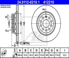 Ate 24.0112-0210 tarcza hamulc. vw golf vii  12- tył, audi a3 (8v1), skoda superb (3v3)