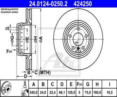 Ate 24.0124-0250 tarcza hamulc. bmw 3 f30  12- tył