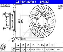 Ate 24.0128-0260 tarcza hamulc. porsche boxster (981)  12- pp, porsche boxster (981)
