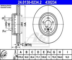 Ate 24.0130-0234 tarcza hamulc. bmw 3 f30,f35,f80  11- przód, bmw 3 (f30, f35, f80)