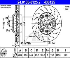 Ate 24.0136-0125 tarcza hamulc. bmw 5 f10,f18 m5 11- pp, bmw 5 (f10, f18)