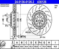 Ate 24.0136-0126 tarcza hamulc. bmw 5 f10,f18 m5 11- lp, bmw 5 (f10, f18)