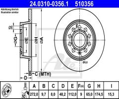 Ate 24.0310-0356 tarcza hamulc. vw golf vi  08- tył, audi a1 (8x1, 8xf), seat altea (5p1)
