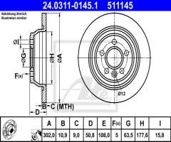 Ate 24.0311-0145 tarcza hamulc. ford mondeo  07- tył, ford focus ii (da_)