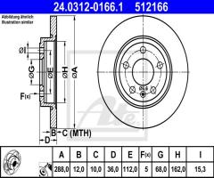 Ate 24.0312-0166 tarcza hamulc. audi a4  04-08 tył, audi a4 (8e2, b6), seat exeo (3r2)