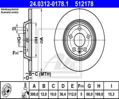 Ate 24.0312-0178 tarcza hamulc. audi a4  07- tył, audi a4 (8k2, b8)