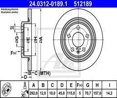Ate 24.0312-0189 tarcza hamulc. opel astra j  09- tył, opel ampera, vauxhall zafira mk iii (p12)