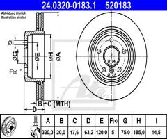Ate 24.0320-0183 tarcza hamulc. bmw 5 e60  03-10 tył wen., bmw 5 (e60)