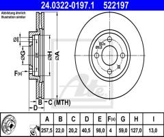 Ate 24.0322-0197 tarcza hamulc. fiat stilo 01-, citroËn nemo kombi, fiat 500 (312)