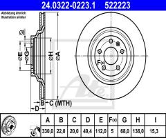 Ate 24.0322-0223 tarcza hamulc. audi a6 4,2 quattro  04-11 tył, audi a6 (4f2, c6)