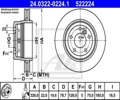 Ate 24.0322-0224 tarcza hamulc. bmw x3 e83  03-10 tył, bmw x3 (e83)