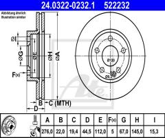 Ate 24.0322-0232 tarcza hamulc. mercedes w169 a-klasa  04-, mercedes-benz klasa a (w169)