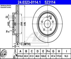 Ate 24.0323-0114 tarcza hamulc. opel insignia  08- tył, chevrolet malibu (v300), saab 9-5 (ys3g)