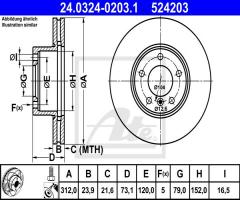 Ate 24.0324-0203 tarcza hamulc. bmw 3 e90  05-, bmw 1 (f20)