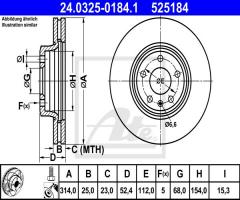 Ate 24.0325-0184 tarcza hamulc. audi a4  07-, audi a4 allroad (8kh, b8)