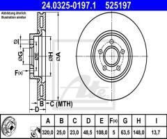 Ate 24.0325-0197 tarcza hamulc. volvo s40 ii  04-, ford focus ii (da_), volvo c70 ii kabriolet