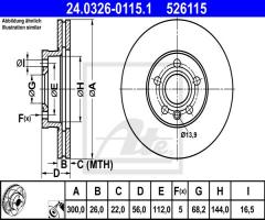 Ate 24.0326-0115 tarcza hamulc. vw t4  97-03 went., seat alhambra (7v8, 7v9)