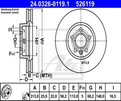 Ate 24.0326-0119 tarcza hamulc. vw sharan  00-10, ford galaxy (wgr), seat alhambra (7v8, 7v9)