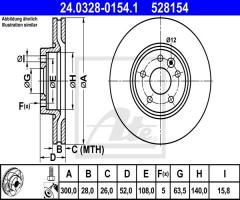 Ate 24.0328-0154 tarcza hamulc. ford s-max  06- przód, ford galaxy (wa6)