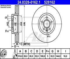 Ate 24.0328-0162 tarcza hamulc. volvo s80 ii  06-, ford galaxy (wa6), volvo s60 ii
