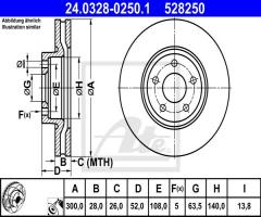 Ate 24.0328-0250 tarcza hamulc. ford mondeo  07- przód, ford mondeo iv (ba7)