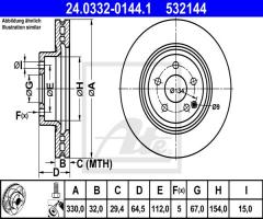 Ate 24.0332-0144 tarcza hamulc. mercedes w211 e-klasa  02-09, mercedes-benz cls (c219)