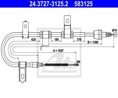 Ate 24.3727-3125 linka hamulca ręcznego hyundai getz  02-09 pt, hyundai getz (tb)