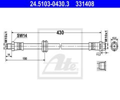Ate 24.5103-0430 przewód hamulcowy giętki bmw 3 e36  90-00 przód, bmw 3 (e36)