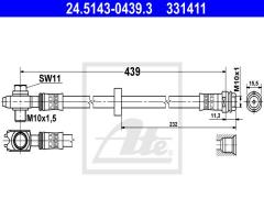 Ate 24.5143-0439 przewód hamulcowy giętki skoda octavia, audi a3 (8l1), seat leon (1m1)