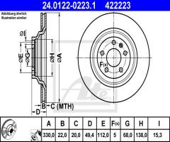 Ate 24.0122-0223 tarcza hamulcowa audi a6 4,2 quattro 04- tył, audi a6 (4f2, c6)