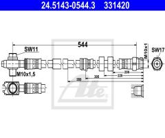 Ate 24.5143-0544 przewód hamulcowy giętki, seat ibiza v (6j5, 6p5), skoda rapid spaceback (nh1)
