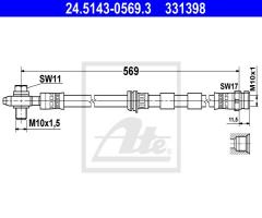Ate 24.5143-0569 przewód hamulcowy giętki vw golf iv  98-03 4motion, seat leon (1m1)