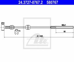 Ate 24.3727-0767 linka hamulca ręcznego opel combo 01- przód, opel combo nadwozie pełne / kombi