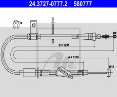 Ate 24.3727-0777 linka hamulca ręcznego opel agila 03-07 tył lewa, opel agila (a) (h00)