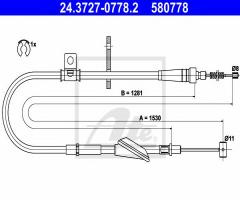 Ate 24.3727-0778 linka hamulca ręcznego opel agila 03-07 tył prawa, opel agila (a) (h00)