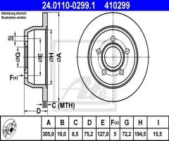 Ate 24.0110-0299 tarcza hamulcowa jeep grand cherokee 99- tył, jeep grand cherokee ii (wj, wg)