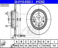 Ate 24.0110-0302 tarcza hamulcowa mazda 6 02- tył, mazda 6 hatchback (gh)