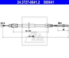 Ate 24.3727-0841 linka hamulca ręcznego peugeot 607 00- prawy tył, peugeot 607 (9d, 9u)