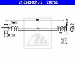 Ate 24.5243-0310 przewód hamulcowy giętki vw passat 96-05 tył, audi a6 (4b2, c5), vw passat (3b2)