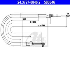 Ate 24.3727-0846 linka hamulca ręcznego peugeot 207 06-, peugeot 207 (wa_, wc_)