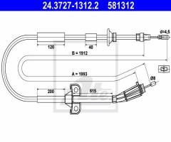 Ate 24.3727-1312 linka hamulca ręcznego volvo s80 98-06, volvo s80 i (ts, xy)