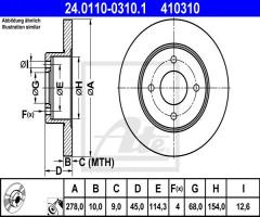 Ate 24.0110-0310 tarcza hamulcowa nissan primera 99-02 tył, nissan primera (p11)