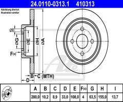 Ate 24.0110-0313 tarcza hamulcowa ford focus st170 98-04 tył, ford focus (daw, dbw)