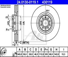 Ate 24.0130-0119 tarcza hamulcowa audi a4 s4 4,2 03-08 przód, audi a4 (8e2, b6)