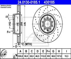 Ate 24.0130-0185 tarcza hamulcowa audi a4 00-07 przód, audi a4 (8e2, b6)